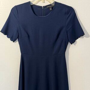 Banana Republic A LINE scalloped navy blue dress